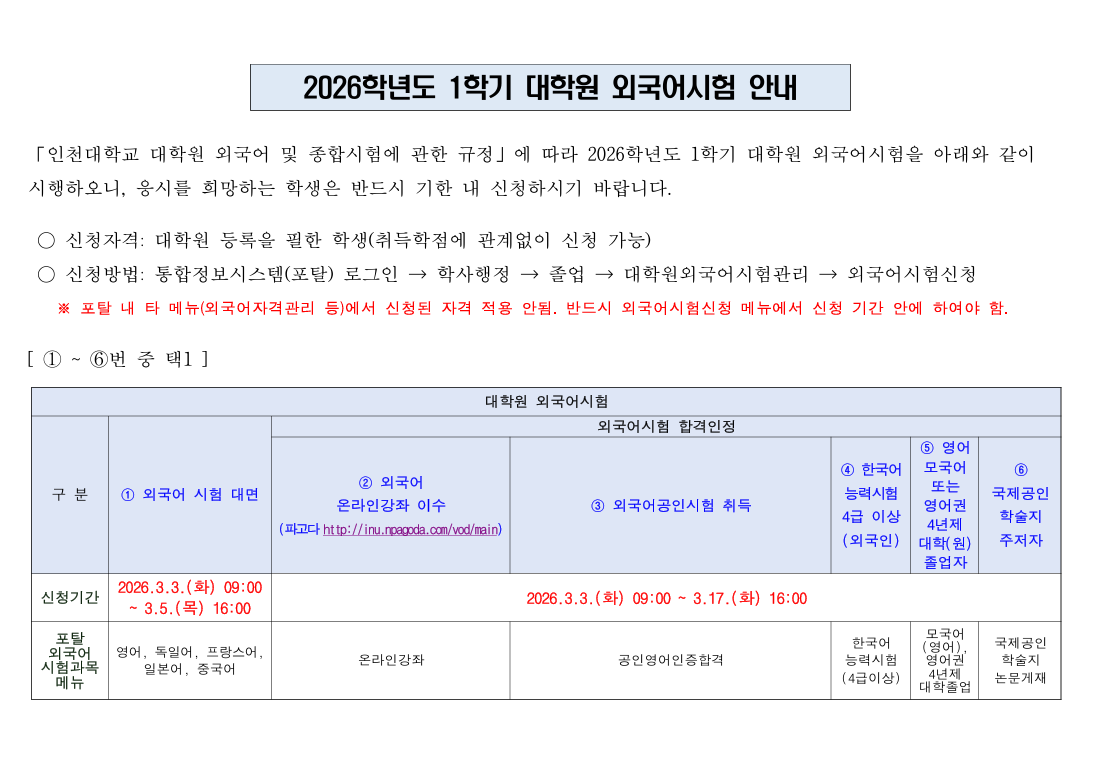 외국어시험안내